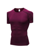 Burgundy athletic shirt with black accents on a white background