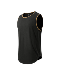 Black Tank Top with brown trim on a white background