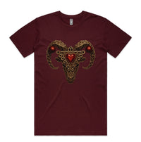 Maroon t-shirt with the Aries design